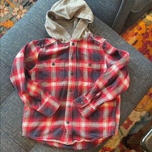 Red Plaid Kids Hooded Shirt